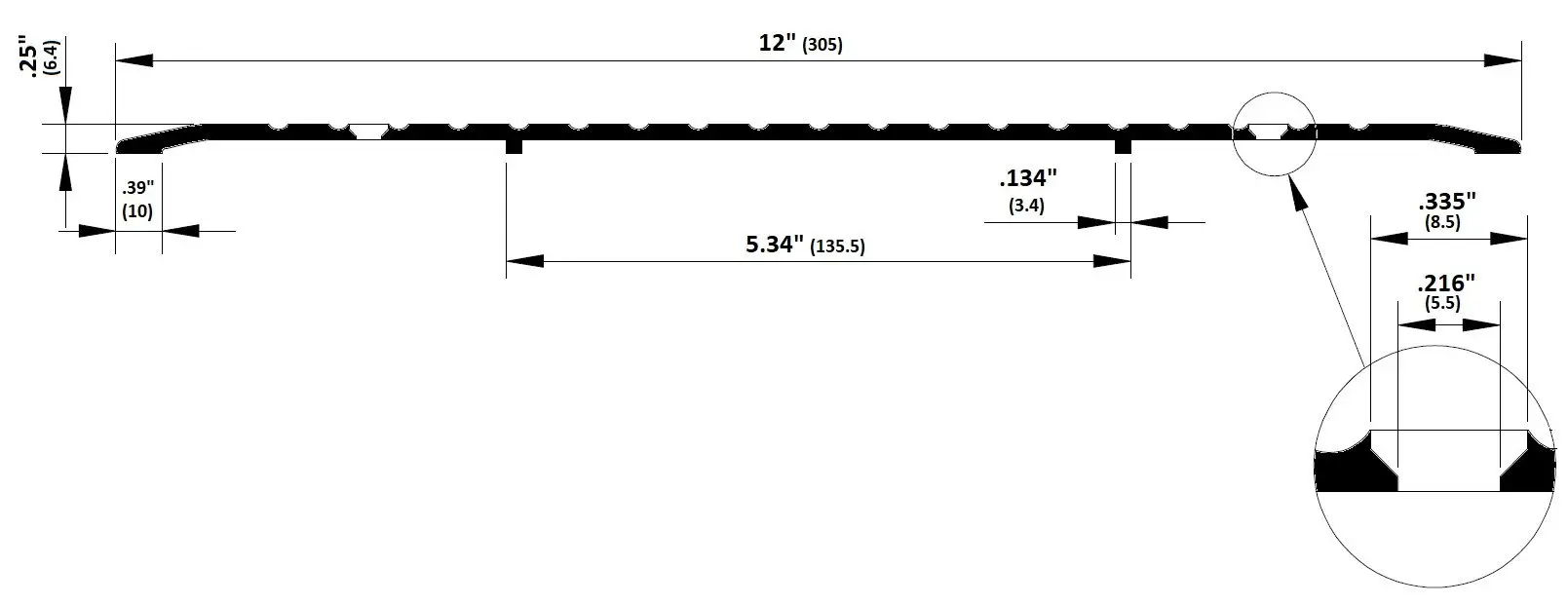 12" Wide Flat Utility Threshold, .25" Height, Aluminum or Dark Bronze